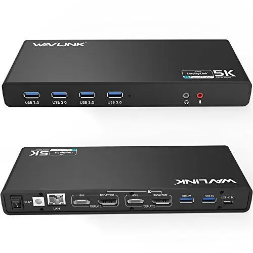 Produktbild: Wavlink Dockingstation, 2X (HDMI+Displayport), Dual 5K und 4K Display, 6X USB3.0, USB-C, Gigabit Ethernet, Audio & Mikro unabhängig, kompatibel mit Mac OS und Windows