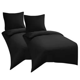Produktbild: WAVVE Bettwäsche 135x200 4teilig Schwarz - Bettbezüge 135 x 200 2er Set mit Kissenbezüge 80x80 cm, Bettwäsche-Sets 135x200cm aus Mikrofaser mit Reißverschluss Weich