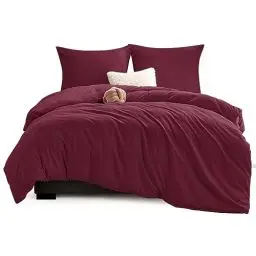 Produktbild: WAVVE Bettwäsche 155x220 3 teilig Weinrot Rot - Bettbezug 155 x 220 Set mit 2 Kissenbezüge 80x80 cm, Bettwäsche-Sets 155x220cm aus Mikrofaser mit Reißverschluss Weich und Bügelfrei, Burgund