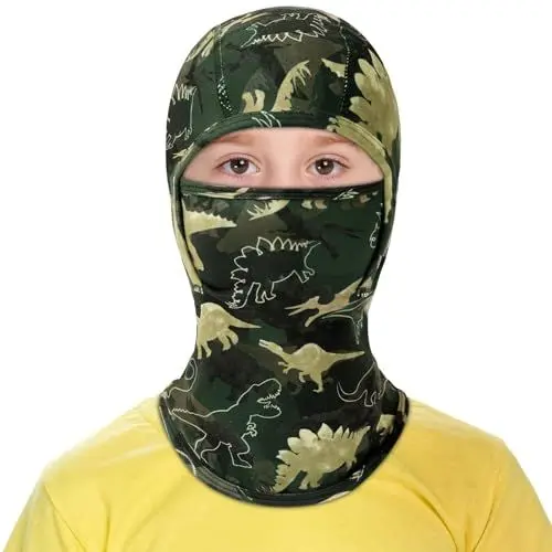 Produktbild: WAWSAM Dinosaurier Kinder Sturmhaube Gesichtshaub - Balaclava Gesichtsmaske für Jungen Mädchen Winddicht Fleece Skimaske Mütze für Outdoor Sportarten Radfahren
