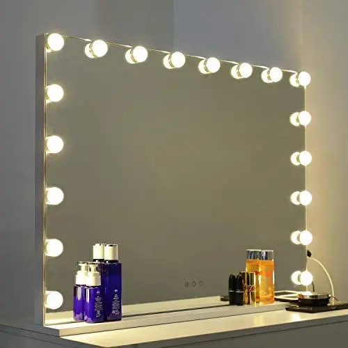 Produktbild: WAYKING Spiegel mit Beleuchtung, Make-up-Spiegel Hollywood Spiegel mit 3 Lichtfarben, USB Ladeanschluss, Touch Steuerung, Großer Kosmetikspiegel mit 18 Lichter, Weiß(L80*H60CM)
