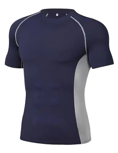 Produktbild: Wayleb Funktionsshirt Herren Kurzarm Kompressionsshirt Sportshirt Atmungsaktive Funktionsshirt Schnelltrocknend Laufshirt Fitness Gym T-Shirt Trainings Compression Tshirt, Dunkelblau M