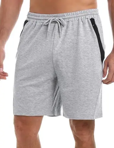 Produktbild: Wayleb Herren Shorts Sport Hosen Kurz Sweat Laufshorts Trainingshose Fitness Training Kurze Hose Sweathose Sporthose mit Reißverschlusstasche, Grau XL