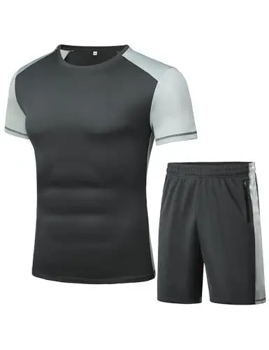 Produktbild: Wayleb Jogginganzug Herren Kurz Sportanzug Trainingsanzug Tracksuit Fußbal Sportbekleidung Activewear für Herren Sommer Atmungsaktiv Sporthose Laufhose Sweatshirt kurz Freizeitanzug Fitness