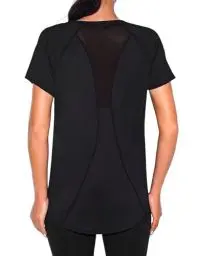 Produktbild: Wayleb Sport T-Shirt Damen Kurzarm V-Ausschnitt Sportshirt Back Mesh Sommer Leichtes Atmungsaktiv Fitness T-Shirts Laufen Yoga Gym Funktionsshirt Locker, Schwarz M