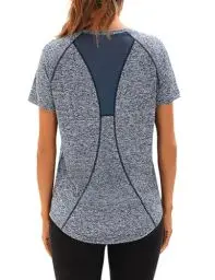 Produktbild: Wayleb Sport T-Shirt Damen Kurzarm V Ausschnitt Sportshirt Fitness T Shirts Lässig Laufshirt Yoga Oberteile Tops Atmungsaktiv Gym Funktionsshirt Tshirt, Navy blau L
