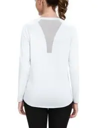 Produktbild: Wayleb Sport T-Shirt Damen Langarm V-Ausschnitt Sportshirt Back Mesh Leichtes Atmungsaktiv Fitness Shirts Laufen Yoga Langarmshirt Gym Funktionsshirt Einfarbig Locker, Weiß M