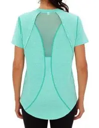Produktbild: Wayleb Sport T-Shirt Damen Rundhals Sportshirt Kurzarm Activewear-T-Shirts Sommer Funktionsshirt Leichtes Atmungsaktiv Back Mesh Laufshirt Fitness Yoga Oberteile Top, Grün S