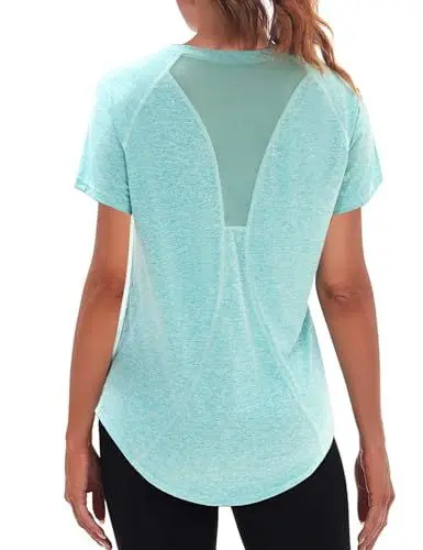 Produktbild: Wayleb Sport Tshirt Damen Locker Sport Oberteile Kurzarm Rundhals Leichtes Laufshirt Fitness T-Shirts Sportoberteile Trainingsshirt Gym Longshirt Tops, Blau XXL