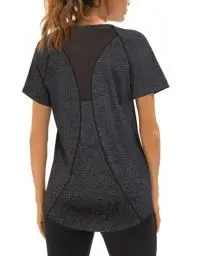 Produktbild: Wayleb Sport Tshirts Damen Kurzarm Rundhals Schnell Trocken Laufshirt Sportshirt Back Mesh Atmungsaktiv Funktionsshirt Fitness Gym Yoga T-Shirt Oberteile Tops, schwarz M