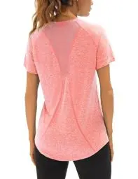 Produktbild: Wayleb Sportshirt Damen Kurzarm Sommer V Ausschnitt Sport T-Shirts Leichte Atmungsaktiv Funktionsshirt Fitness Running Tennis Tshirt Oberteile Frauen Gym Yoga Top, Orange M