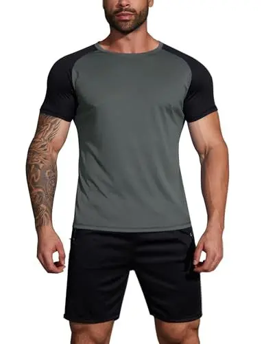 Produktbild: Wayleb Trainingsanzug Herren kurz Jogginganzug Kurzarm - Bequeme Tracksuit Sportanzug Freizeitanzug - Atmungsaktiv Trainingsshirt Sportbekleidung Sweatshirt für Sommer, Dunkelgrau XL