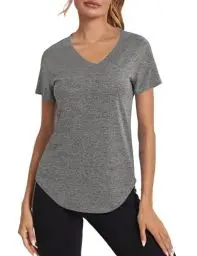 Produktbild: Wayleb Sportshirt Damen Atmungsaktiv Kurzarm Rundhals Sport T-Shirts Leichte Laufshirt Trainingsshirt Sommer Fitness Running Zumba Sportoberteile Bekleidung, grau L