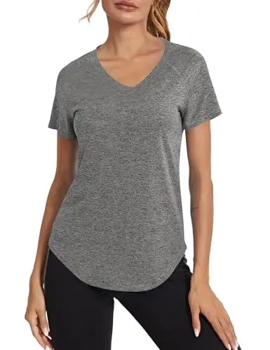 Produktbild: Wayleb Sportshirt Damen Atmungsaktiv Kurzarm Rundhals Sport T-Shirts Leichte Laufshirt Trainingsshirt Sommer Fitness Running Zumba Sportoberteile Bekleidung, grau L