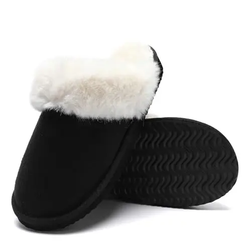 Produktbild: Waysoland Warme Damen Hausschuhe Memory Foam Rutschfest Kunstfell Bequeme Winter Pantoffeln Drinnen Draußen (Schwarz, 40/41 EU)