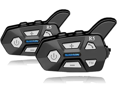 Produktbild: WAYXIN R5 Motorcycle Headset for 2 People, 1000 m Intercom Motorcycle Communication System, Helmet Headset with Hands-Free Bluetooth Headset, Motorcycle Radio, Noise Reduction Intercom (2 pc)