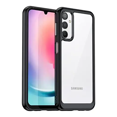 Produktbild: WBWONE Hülle für Samsung Galaxy A24 5G, Handyhülle Silikon Weiche TPU + Transparente Rückwand aus Acryl Stoßfest Durchsichtige Schutzhülle Cover Case (Schwarz)