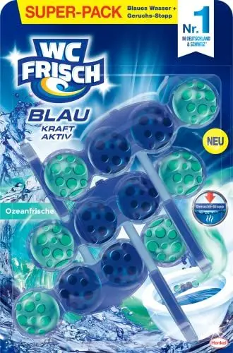Produktbild: WC FRISCH Kraft Aktiv Blauspüler Ozeanfrische (150 g), WC Reiniger mit innovativer Geruchs-Stopp-Formel, Duftsteine für extra Frische und eine sichtbare Reinigung