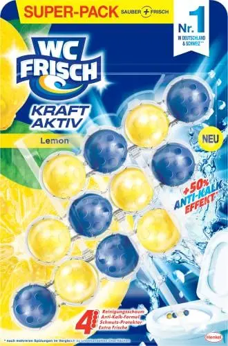 Produktbild: WC FRISCH Kraft Aktiv Duftspüler Lemon (150 g), WC Reiniger für Reinigung bei jeder Spülung, Duftsteine für langanhaltend frischen Duft, + 50% Anti-Kalk Effekt*
