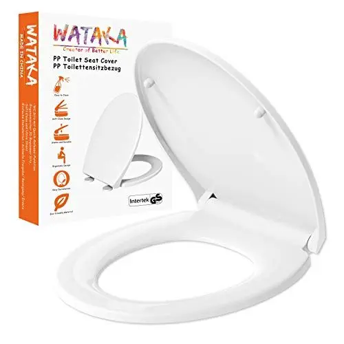 Produktbild: WC Sitz, WATAKA Toilettendeckel mit Absenkautomatik, PP Klositz mit Quick-Release Funktion, leichte Reinigung, Antibakterielle Klobrille O-Form Toilettensitz mit Verstellbares Edelstahlscharnier