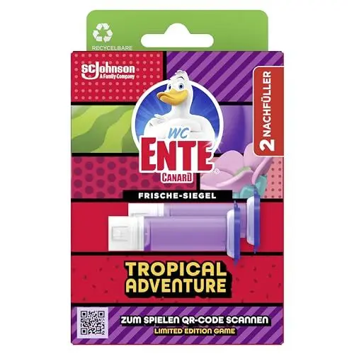 Produktbild: WC-Ente Frische-Siegel Nachfüller, körbchenloser WC-Reiniger, WC Duft, Tropical Adventure, 2 Nachfüller (2 Stück)