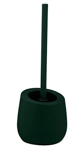 Produktbild: WENKO WC-Garnitur Mod. Badi, Badaccessoire aus hochwertiger Keramik mit Matter Oberfläche, inkl. WC-Bürste mit Ø 7,5 cm Silikon-Bürstenkopf in Schwarz mit Antihaft-Wirkung, Ø 13,5 x 38 cm, Dunkelgrün
