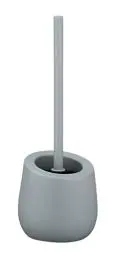 Produktbild: WENKO WC-Garnitur Mod. Badi, Badaccessoire aus hochwertiger Keramik mit Matter Oberfläche, inkl. WC-Bürste mit Ø 7,5 cm Silikon-Bürstenkopf in Schwarz mit Antihaft-Wirkung, Ø 13,5 x 38 cm, Grau