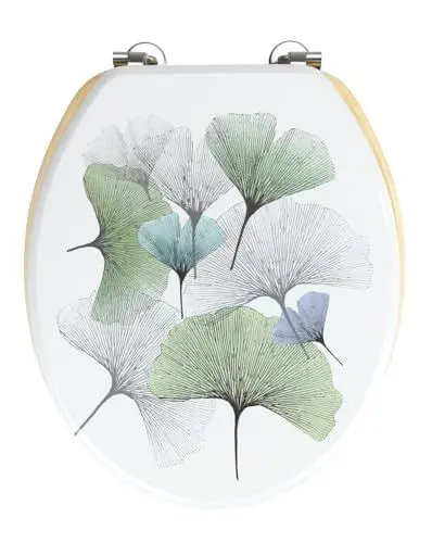 Produktbild: WENKO WC-Sitz Ginkgo, Toilettendeckel aus MDF & umweltfreundlichem, schnell nachwachsendem Bambus, Befestigung aus rostfreiem Edelstahl, Mehrfarbig, 0 x 46 x 39 cm