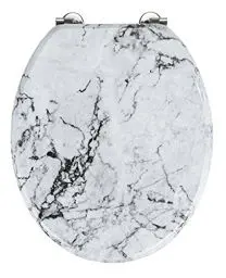 Produktbild: WENKO WC-Sitz Mod. Onyx, Toilettensitz in eleganter Marmor-Optik, WC-Deckel inkl. Wandpuffer und rostfreier Edelstahlbefestigung, Toilettenbrille aus MDF, 34,5 x 41 cm, FSC® zertifiziert, Mehrfarbig