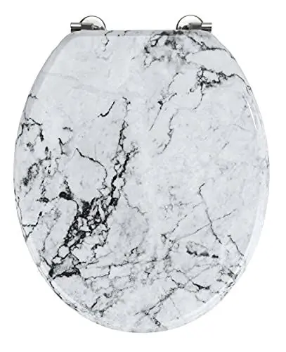 Produktbild: WENKO WC-Sitz Mod. Onyx, Toilettensitz in eleganter Marmor-Optik, WC-Deckel inkl. Wandpuffer und rostfreier Edelstahlbefestigung, Toilettenbrille aus MDF, 34,5 x 41 cm, FSC® zertifiziert, Mehrfarbig