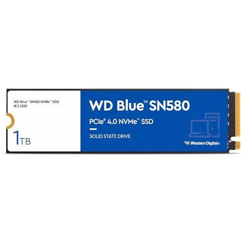 Produktbild: WD Blue SN580 NVMe SSD 1 TB (PCIe Gen4 x4, bis zu 4.150 MB/s Lesen, M.2 2280, nCache 4.0-Technologie) Blau