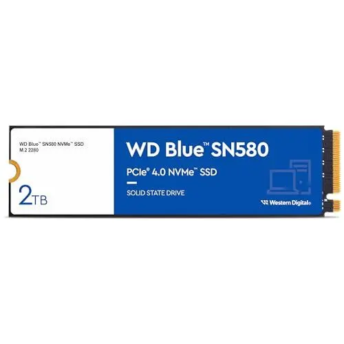 Produktbild: WD Blue SN580 NVMe SSD 2 TB (PCIe Gen4 x4, bis zu 4.150 MB/s Lesen, M.2 2280, nCache 4.0-Technologie) Blau
