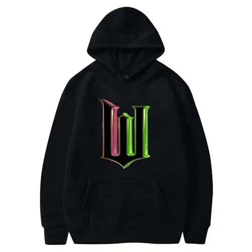 Produktbild: W𝒊𝒄𝐊𝐞d Musicals Hoodie Damen,Rückendruck Lange Ärmel Sweatshirts W𝒊𝒄𝐊𝐞d Merch Pullover 𝑮𝐥𝒊𝒏da & E𝐥p𝒉aba Sketched Kapuzenpullover Tops Warm Shirt Geschenke für Fans(#D Black,XL)