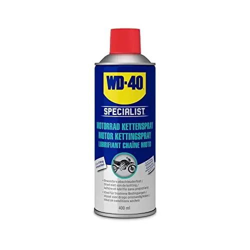 Produktbild: WD-40 Specialist Motorrad Kettenspray | 400ml | Lang anhaltende Schmierung | Schnell trocknend & abschleuderfest | Für O-, X-, Z-Ring-Ketten | Korrosionsschutz | Ideal für trockene Bedingungen
