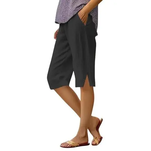 Produktbild: WDCHAOYUE Damen Hose Weiss,Leichte Und Atmungsaktive Sommerhose, Elegante Stoffhose, Muslimische Hose, Baumwoll- Und Leinenhose,Einfarbige Freizeithose,Bequem Und Geräumig Mit Taschen