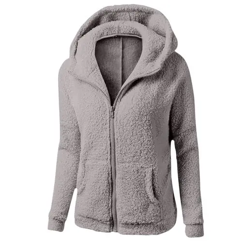 Produktbild: WDCHAOYUE Damen Kapuzenpullover,Pullis Damenen Winter Winterjacke Teddyjacke Fleecejacke Hoodie Damen Kapuzenpullover Warm Wintermantel Stilvoller Reißverschluss Fellmantel