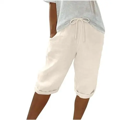 Produktbild: WDCHAOYUE Für Frauen Sommer, Weiße Hosen Damen, Kurze Jeans Damen Sommer, Strandhose Damen, Leinen Shorts, Damen Musselin, Weiße Hose Damen, Jogginghose Damen Baggy, Leichte Sommerhose Damen Kurz,