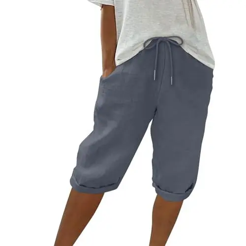 Produktbild: WDCHAOYUE Shorts Damen Knielang, Damen Kurze Hose Shorts, Sehr Leichte Sommerhose Damen, Leichte Sommerhose, Musselin Damen, Dünne Sommerhose, Leinen Hose Damen, Musselin Hose, Kurze Jogginghose