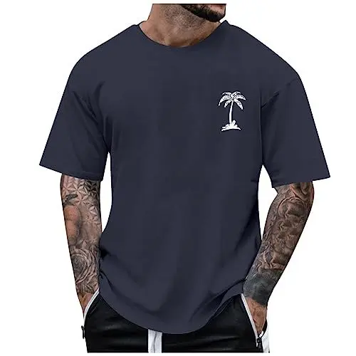 Produktbild: WDCHAOYUE Tshirt Herren Kurzärmliges Polyester Pullover Print Boyfriend Luftige Oversiz Pullover Herren Clubbing Schönes Sommer Rundhals Marine