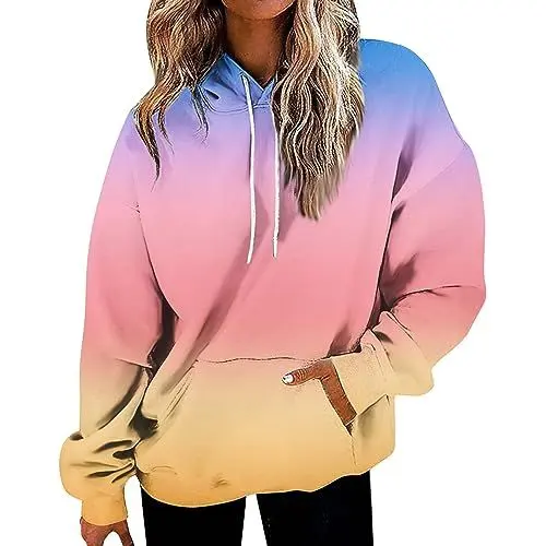 Produktbild: WDCHAOYUE Wickelpullover Damen,Hoodie Damen Kapuzenpullover Oversize Loose Pullover Sweatshirt Langarm Baumwolle Casual Lpulli Herbst Winter Hoody Mit Tascheche