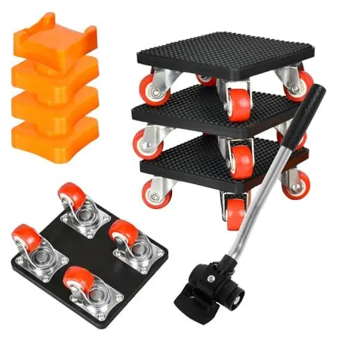 Produktbild: WDKXCN 4 Stück Möbeltransportrollen Set, Möbelheber mit Rollen, 500kg Tragfähigkeit und 360 Grad Drehbar, Möbelroller Transportroller mit Verlängerungsstange, für Möbel und Schwere Gegenstände