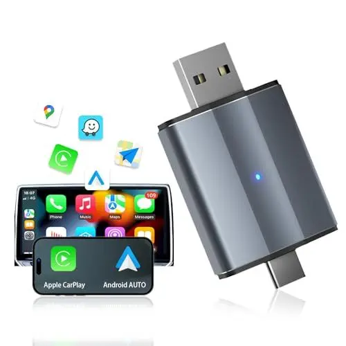 Produktbild: WDKXCN CarPlay Wireless Adapter, Mini Wireless Carplay Adapter 2 in 1 für Apple & Android Auto, Automatische Android Auto Wireless Adapter, Apple Carplay Ohne Kabel Plug & Play, iOS 10+ & Android 11+
