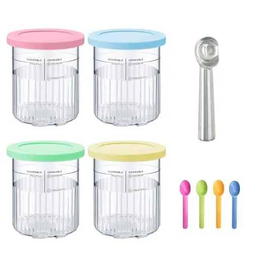 Produktbild: WDKXCN Creami Behälter für Ninja Eismaschine, 4 Stück 24 oz Eismaschine Zubehör für Creami Ice Maker, Kompatibel mit Creami Eismaschine NC501 NC500 Deluxe, Spülmaschinenfest, BPA-Frei