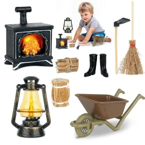 Produktbild: WDKXCN Wichtel Zubehör Set, Wichtel Zubehör Weihnachten Set, Puppenhaus Kamin mit Licht, Wichtel Zubehör Weihnachten, Miniatur Wichtel Zubehör Set, Puppenhaus Zubehör Weihnachten