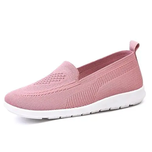 Produktbild: WDRHC Damen Slip On Sneaker Memory Foam Walkingschuhe Mesh Leichte Atmungsaktiv Freizeitschuhe Fitness Turnschuhe Laufschuhe Flache Schuhe Rosa