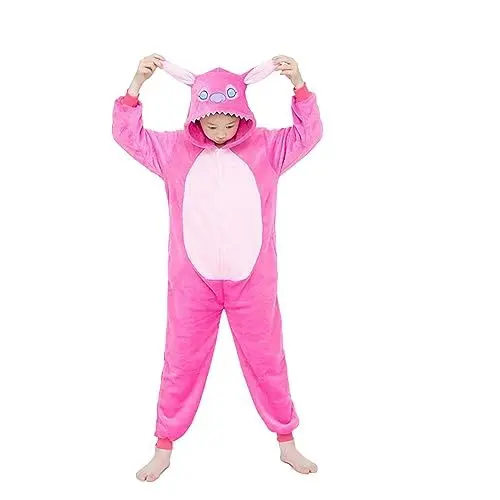 Produktbild: WDRHC Unisex Kinder Einhorn Pyjamas Onesie Karton Animal Cosplay Fasching Kostüm Warm Gefüttert Body Overall Tier Nachtwäsche Karneval Weihnachten Xmas Pyjamas Sleepwear Jungen Mädche Rosa Stich
