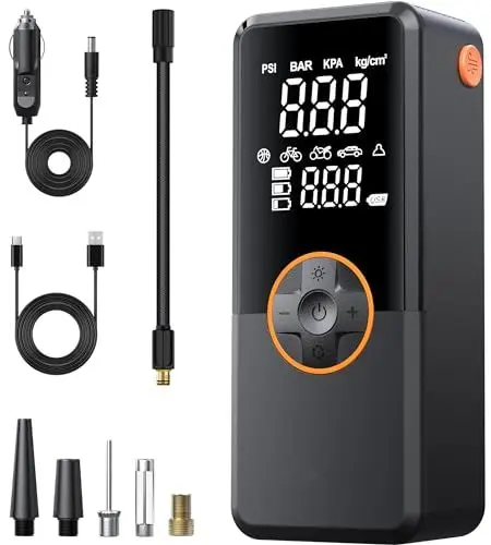 Produktbild: WDRSWQW Elektrische Luftpumpen -Akku Luftpumpe Kompressor Akku Pump Electric 150PSI 10000mAh Tragbarer Akku Kompressor mit Digitale LCD-Bildschirm Pressure (Black 11)
