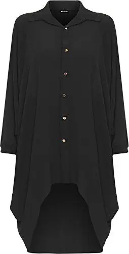 Produktbild: WearAll Damen Übergröße Batwing Hemd Kleid Lang Hülle Tauchen Saum Hi Es Schaltfläche Kragen Damen - Schwarz - 52-54