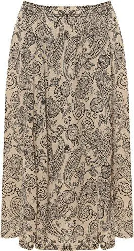 Produktbild: WearAll Plus Damen Paisley Druck Midi- Rock Damen Elastische Strecke Taille Neu - Stein - 56-58