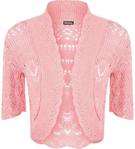 Produktbild: WearAll - Damen Häkeln Strick Kurzarm Bolero Cardigan - Rosa - 42-44